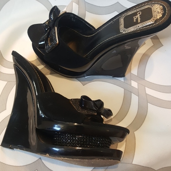 Shoes - Christian Dior Black Wedge w/ Rhinestones 35/5